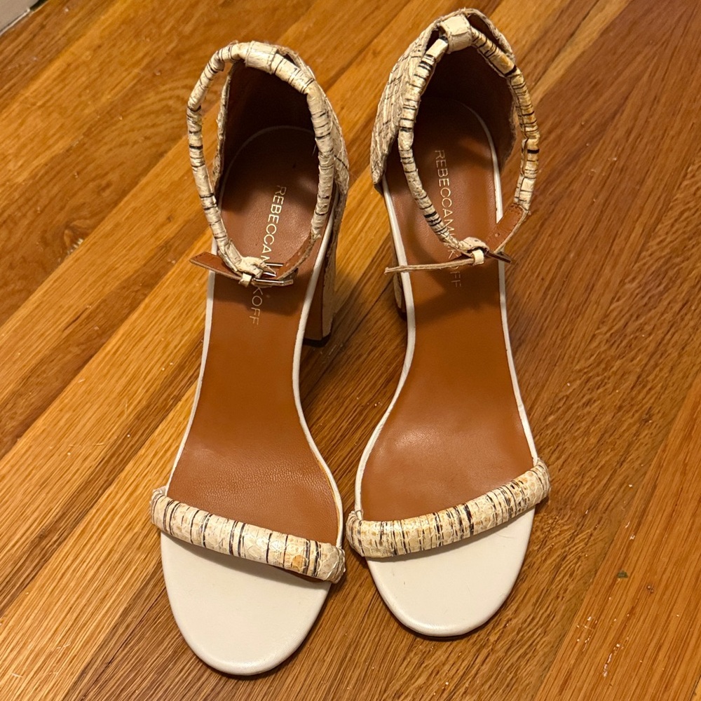 Rebecca Minkoff creme chunky heel strappy leather sandals